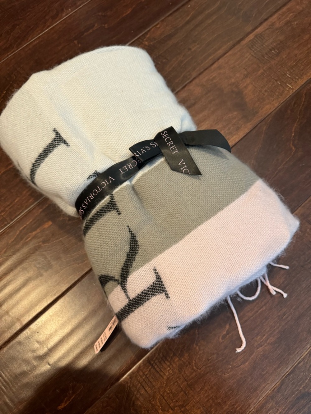 Victoria's Secret Knit Logo Wrap/blanket - White, Gray, light light Pink